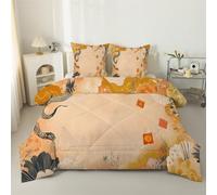 Couette 260x240 cm Style chinois Fleurs - Couette 260x240 Imprimée Tempérée 4 Saisons Pour Lit 2 Personnes Réversible Légère, Sans Housse Rétro Marron - Edredon Duvet avec 2 Taies d'Oreiller S69