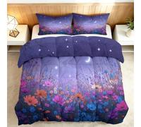 Couette 4 Saisons 160x200cm Ciel Étoilé Féerique Fleurs Sauvages Fleurs Couette Imprimée Réversible Baumwolle Sans Housse, Lavable en Machine, Couettes Légère Doux Chaude avec 2 Taies d'oreiller