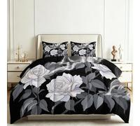 Couette 4 Saisons 200x200 cm Fumée Blanche Plante Rose, Ensemble Couette 2 Personnes Réversible avec 2 Taies d'oreiller 65x65 cm Édredon Gothique Microfibre Douce et Confortable, Lavable en Machine