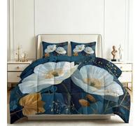 Couette 4 Saisons 220x240 cm Feuille Or Plante Fleurs, Couette Imprimée Luxe Léger pour Lit 2 Personnes, Édredon Réversible Légère et Chaude Doux, Lavable en Machine avec 2 Taie d'oreiller 65x65 cm