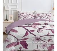 couette 4 Saisons 240x260 cm Blanc Imprimée Fleurs Violettes pour lit 2 Personnes Réversible sans Housse, Lavable en Machine, Légère 200GSM Taies d'oreiller 2 B739