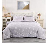 Couette 4 saisons blanche et grise avec 2 taies d'oreiller en microfibre, 260 g/m², 200 x 200 cm, réversible