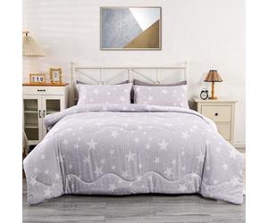 Couette 4 saisons blanche et grise avec 2 taies d'oreiller en microfibre, 260 g/m², 200 x 200 cm, réversible