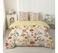 Couette 90x190 4 Saisons, Fleurs multicolores Legere, Plantes champêtres Imprimée pour Lit 1 Personne - Couette Réversible Tempérée sans Houss et 2 Taies d'oreiller Petites fleurs végétales C202
