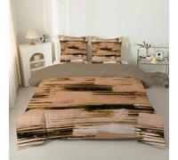 Couette 90x190 4 Saisons, Texture bois Legere, Petites fleurs champêtres Imprimée pour Lit 1 Personne - Couette Réversible Tempérée sans Houss et 2 Taies d'oreiller 65x65 cm Rayures marron C88