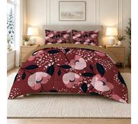 Couette 90x190 Enfant, Grandes fleurs rouge brique minimalistes - Couette Imprimée 1 Personne Géométrique minimaliste nordique Sans Houss 4 Saisons Réversible Legere Chaude et 2 Taies d'oreiller SO15