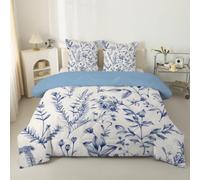 Couette 90x190 Enfant Plantes bleues Imprimée Tempérée 4 Saisons Réversible sans Housse Champêtre vintage - Duvet 1 Personne - Edredon Imprimée et 2 Taies d'oreiller 65x65 cm Feuilles de forêt C144