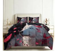Couette Animaux Loup Papillon Rose Rose 220x240 cm Toutes Saisons, Édredon Microfibre Imprimée Romantique pour Lit 2 Personnes, Couette Réversible Douce Lavable avec 2 Taies d'oreiller 65x65 cm