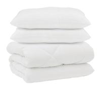 Couette avec Oreillers 3 pc Blanc Microfibre et Plumes de Canard | Matelassage carreaux, lavable machine 30°C, usage intérieur, oreillers fibre polyester, tissu respirant