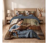 Couette Belle Femme, Réversible sans Housse 140X200 Cm Parure De Lit en Microfibre Douce Et Confortable Gris-Bleu, Portrait Rétro Lavable en Machine Décor De Chambre