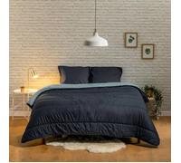 Couette bicolore imprimée chaude 220x240cm Contraste - Réversible - Microfibre douce - BLEU CALIN
