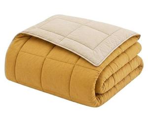 Couette Chaude Réversible CALGARY 200 x 200 cm, Microfibre Fibre Creuse 400g/m², Miel et Galet