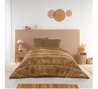 Couette Chaude Réversible Velours Uni Moka 200x200cm pour Lit 1-2 places - Édredon 300g/m² Fabriqué en France - Marron - BLEU CALIN