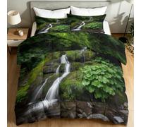 Couette d'été 200 x 200 cm pour Lit 2 Personnes, Douce et Respirante Couverture - Lavable en Machine - Traditionnel Forêt Paysage Cascade Couette pour Adultes, Enfants et Adolescents, Multicolore