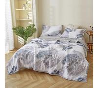 Couette D'été Édredon, Douce et Respirante réversible Couverture en Microfibre- Courtepointe Légère Et Respirante Couvre Lit 2 Personnes Matelassé Lavable en Machine (Feuilles D'été, 180*200CM)