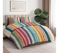 Couette D'été Rayures, Dentelle, Rétro Couette Été en Polyester 200 x 200 cm Lavable Imprimée Legere et Fine, Douce Et Confortable, Légère Et Respirante Motif Tribal BohèmeMulticolore Vibrant