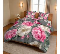Couette D'été Vintage Aquarelle Édredon 220 x 240 cm, Douce et Respirante Réversible Couverture Coton Lavé - Légère 4 Saisons Courtepointe Fleurs Rose Botanique Feuilles Matelassé pour Femme Mère
