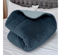 Soleil d'ocre, Couette doublée Polaire Microfibre 220x240 cm Bicolore Bleu Ciel et Marine