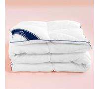 Couette en duvet et plumes Unyqoos® 140x200 cm, extra chaude – 10% de duvet de canard blanc français, 90% de plumes douces, housse 100% coton percale, fabriquée à la main dans l'UE (norme EN1294)