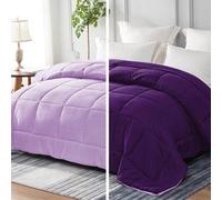 Couette en microfibre respirante Unyqoos® – douce et légère, couleur violette, double face avec motif à carreaux, utilisable toute l'année, lavable en machine, idéale pour les chambres d'amis et les c