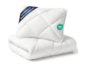 Couette enfant et oreiller parure couverture pour lit bébé microfibre | blanc 90x120 cm Set pour tout-petit garnissage respirant léger doux chambre microfibre couette uni