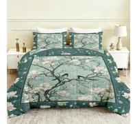 Couette Été 160x200 Floral Oiseaux Chinois Couette sans Housse Turquoise