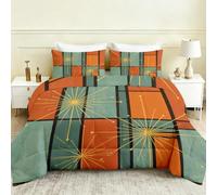 Couette Été 160x200 Géométrique Rétro Couette sans Housse Vert Orange