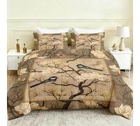 Couette Été 160x200 Oiseau Floral Chinois Couette sans Housse Marron Rétro