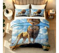 Couette ete 180x200 Lion Afrique sans Housse Duvet Prairies Animaux Couette 3D Réversible 2 Personne Édredon Legere Chaude Lavable en Machine et 2 Taies d'oreiller Chambre Cadeau1y1505