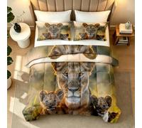 Couette ete 220x240 Lion Afrique sans Housse Duvet Prairies Animaux Couette 3D Réversible 2 Personne Édredon Legere Chaude Lavable en Machine et 2 Taies d'oreiller Chambre Cadeau1y1111