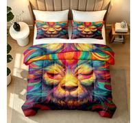 Couette ete 220x240 Lion Aquarelle sans Housse Duvet Animaux Couette 3D Réversible 2 Personne Édredon Legere Chaude Lavable en Machine et 2 Taies d'oreiller Chambre Cadeau1y1351