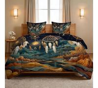 Couette Été Bohème Ciel Étoilé 3 pc Parure de Lit pour lit 2 Personnes - 100% Coton Lavé Légère et Fine - Attrape-Rêve Plume Mer de Nuages Édredon 4 Saisons et 200 x 200 cm + 2 Taie d'oreiller