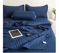Couette été microfibre 160x200 cm bleu marine, poids léger, lavable, unie, 2 personnes Label