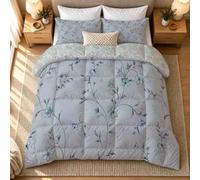 Couette Hiver 240x260 Chaude Sans Housse Réversible Fleurs Bleues U&Z19 | Couette Imprimée 2 Personnes 400 g/m², Fleurs à L'Aquarelle , Microfibre Douce Edredon Duvet, 2 Taies, Lavable en Machine