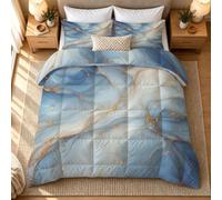 Couette Hiver 240x260 Chaude Sans Housse Réversible Marbre Bleu et Or L&T6 | Couette Imprimée 2 Personnes 400 g/m², Tourbillon Abstrait , Microfibre Douce Edredon Duvet, 2 Taies, Lavable en Machine