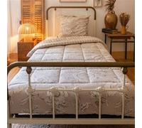 Couette imprimée 140x200cm + 1 taie d'oreiller 63x63cm coton imprimé recto floral verso rayé beige - COTTAGE - ALTOBUY