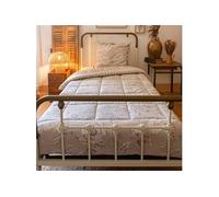 Couette imprimée 140x200cm + 1 taie d'oreiller 63x63cm coton imprimé recto floral verso rayé beige - COTTAGE -