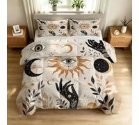 Couette Imprimée 200x200 œil Omniscient Duvet 2 Personnes 4 Saisons | Style Bohème Douce Couette sans Housse Lavable avec 2 Taie d'oreiller Decoration Chambre