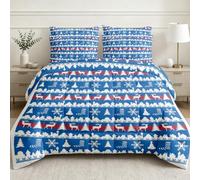Couette Imprimée 220x240 Rêne Sapin De Noël 4 Saisons Chaude | Duvet 2 Personnes Nordique Village Hiver Réversible Couette Sans Housse Légère Lavable Édredon, 2 Taies d'oreiller 7/90