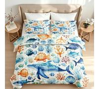 Couette Imprimée 240x260 4 Saisons Réversible Poissons Tropicaux Corail