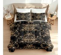 Couette Imprimée 240x260 cm Damas Baroque 4 Saisons Duvet 2 Personnes Noir Or Réversible Édredon sans Housse Doux avec 2 Taies d'oreiller Decoration Chambre et Cadeau 1q263