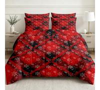Couette Imprimée 240x260 Flocon De Neige Tartan Réversible 4 Saisons | Carreaux Noël Rouge Noir 2 Personnes Couette Matelassée sans Housse Hiver Lavable Edredon Douce avec 2 Taies d'oreiller