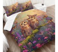 Couette Imprimée 260x240 Chouette Papillon, Oiseaux Fleurs Forêt Couette sans Housse Personnes en Microfibre, Réversible Douce Parure lit 3 Pièces avec Taie d'oreiller, 4 Saisons, Lavable en Machine