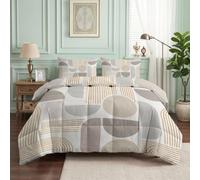 Couette Imprimée 4 Saisons 240x260cm Blocs Couleur Cercle Demi Cercle | Couette sans Housse Lavable pour lit 2 Personnes - Douce Respirante Mid Century Moderne Couverture Quilting