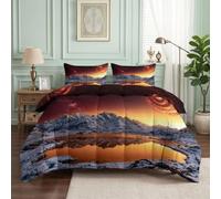 Couette Imprimée 4 Saisons 240x260cm Paysage Nature Lac | Couette sans Housse Lavable pour lit 2 Personnes - Douce Respirante Épique Fantastique Couverture Quilting