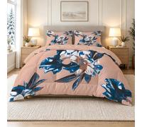 Couette Imprimée 90x190 cm Feuillage Bleu - Couette sans Housse 4 Saisons 1 Personne Legere et Chaude, Rustique Vintage Edredon Réversible pour Adulte Decoration Chambre SO37