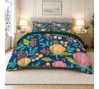 Couette Imprimée 90x190 cm Fleurs Roses et Jaunes - Couette sans Housse 4 Saisons 1 Personne Legere et Chaude, Floraux Folklorique Nordique Edredon Réversible pour Adulte Decoration Chambre SO47