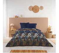 Couette imprimée chaude 140x200cm pour Lit 90x190cm Florale - Réversible - Microfibre douce - BLEU CALIN