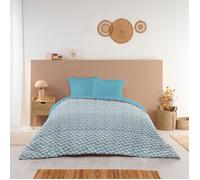 Couette imprimée chaude 220x240cm Douceur - Réversible - Microfibre douce - BLEU CALIN
