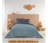 Couette Imprimée Chaude Soumaya 200x200cm - Édredon 350g/m² Microfibre Fabriqué en France - Bleu Paon/Gris Ardoise - BLEU CALIN